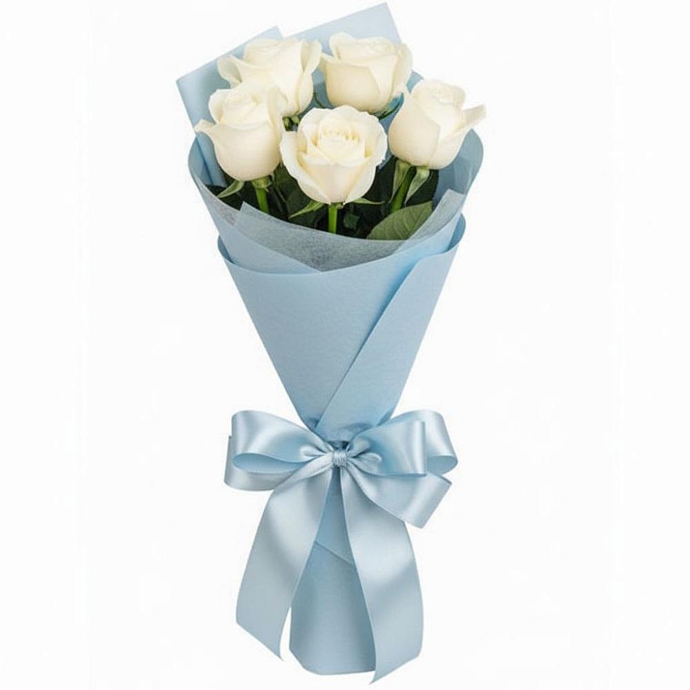 Букет 5 Белых роз Проуд в Майский