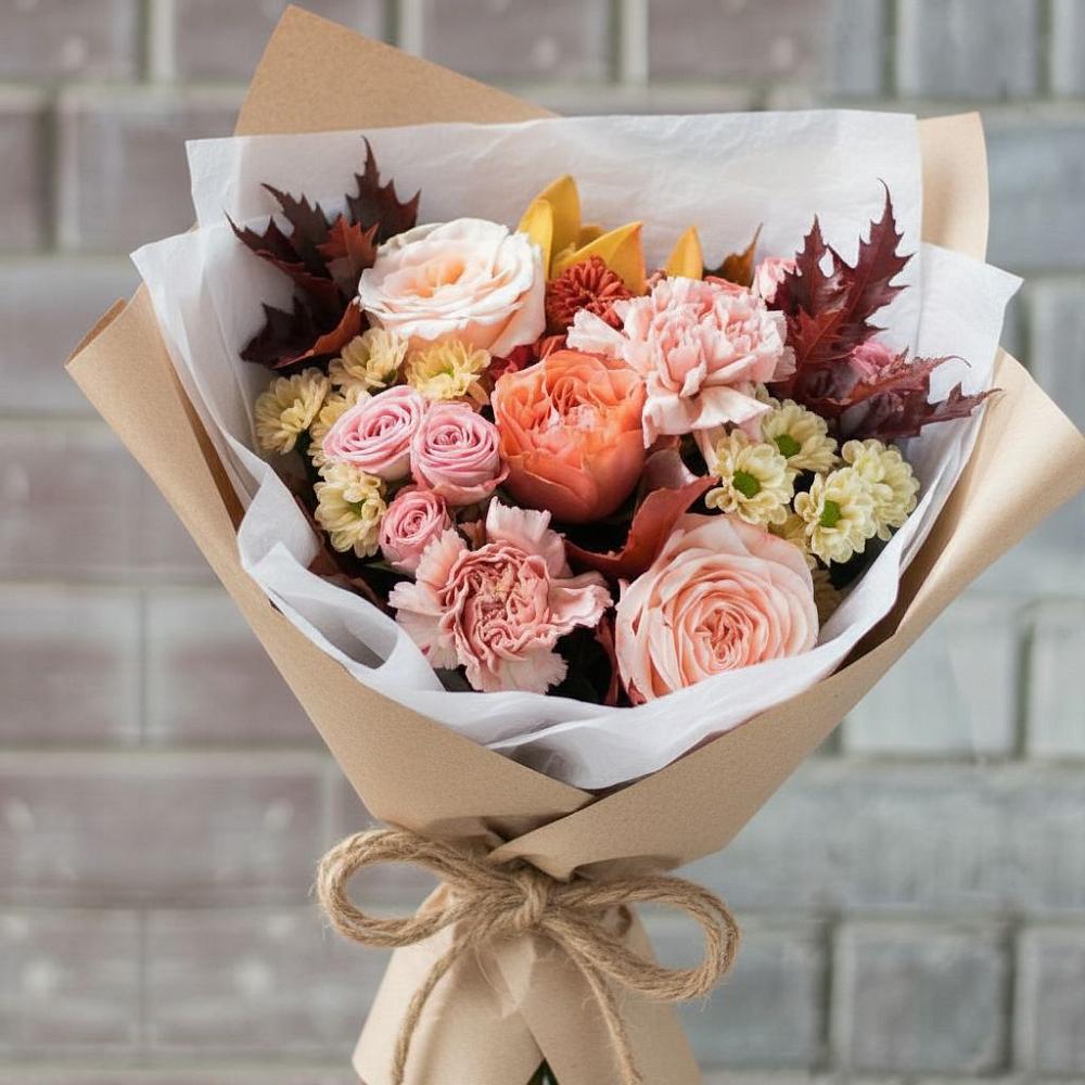 Букет цветов из: Гвоздики, Хризантемы и Розы в Майский