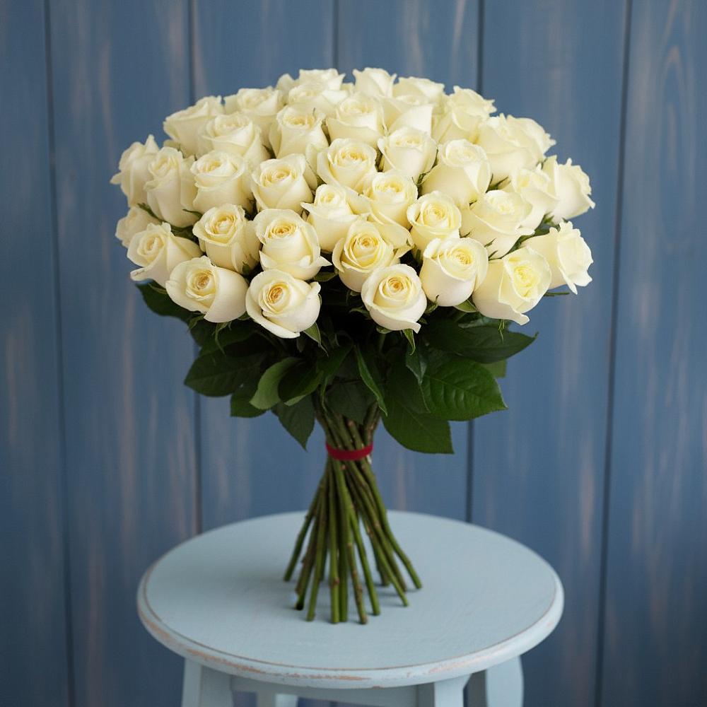 Букет 51 Белая роза Эдлесс Лав в Майский