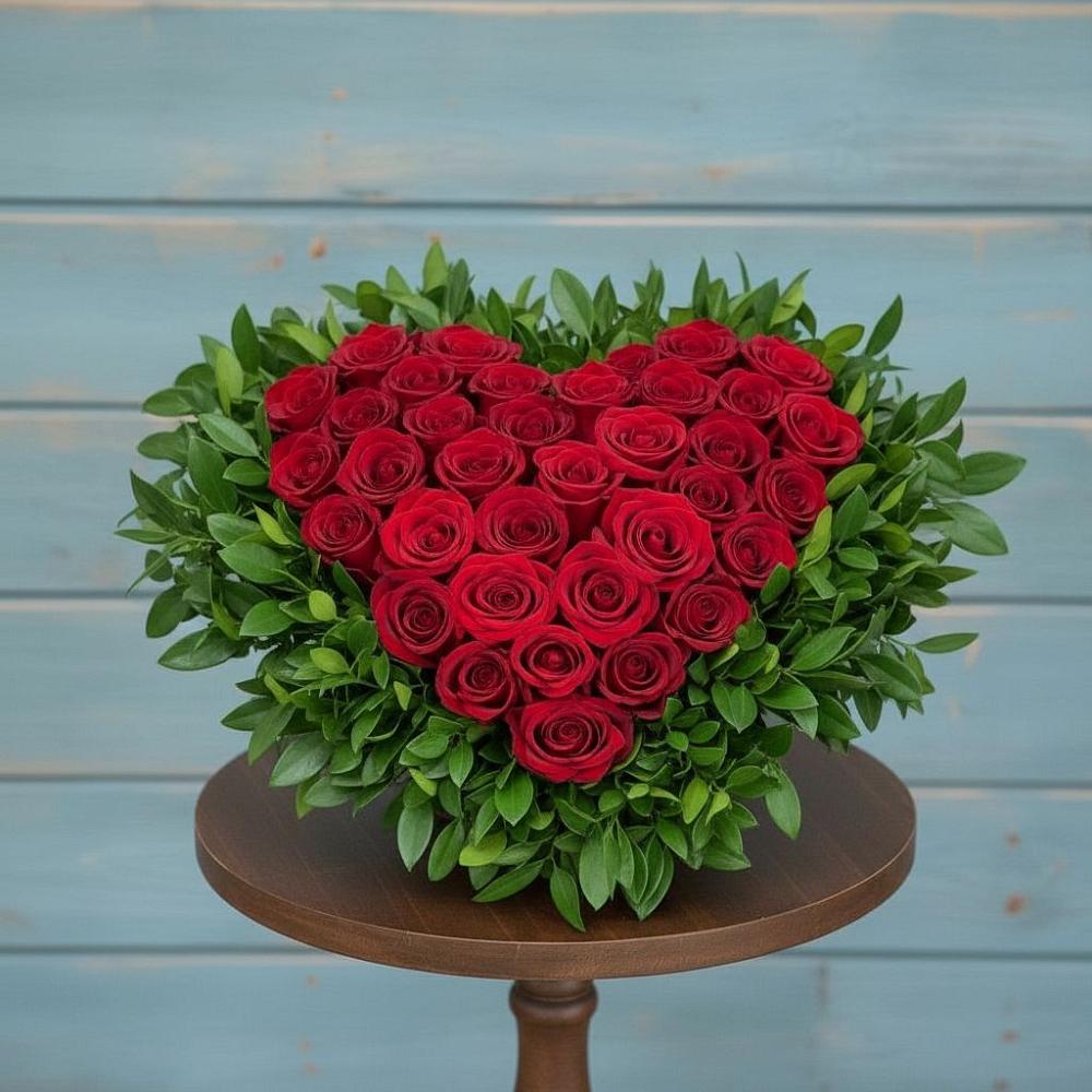 Цветочная композиция из Розы в виде сердца в Майский