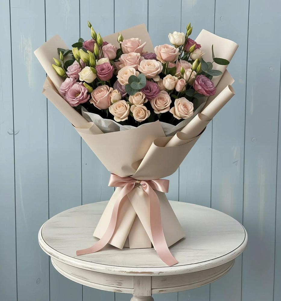 Букет цветов из: Розы и Лизиантусы в Майский