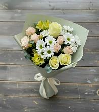 Букет цветов из:  Альстромерии, Розы и Хризантемы в Майский