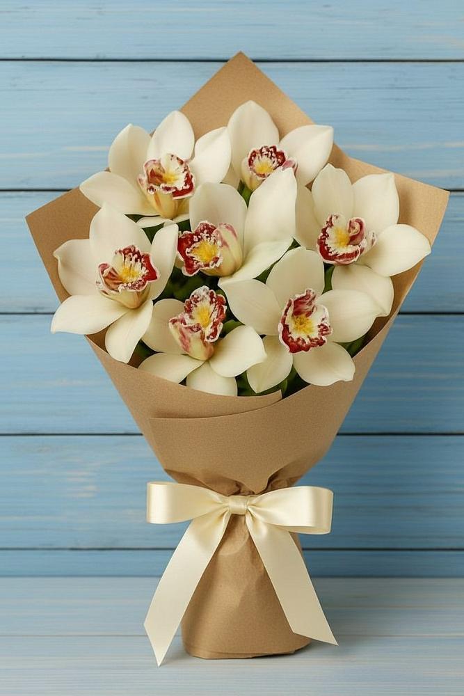 Букет цветов из: Орхидеи и Розы в Майский